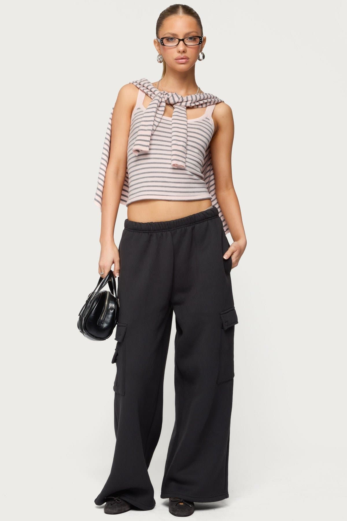 Petite Wide Leg Cargo Sweatpants 100% Cotton