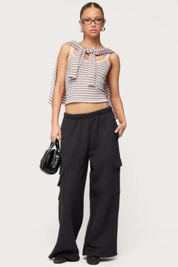Petite Wide Leg Cargo Sweatpants 100% Cotton