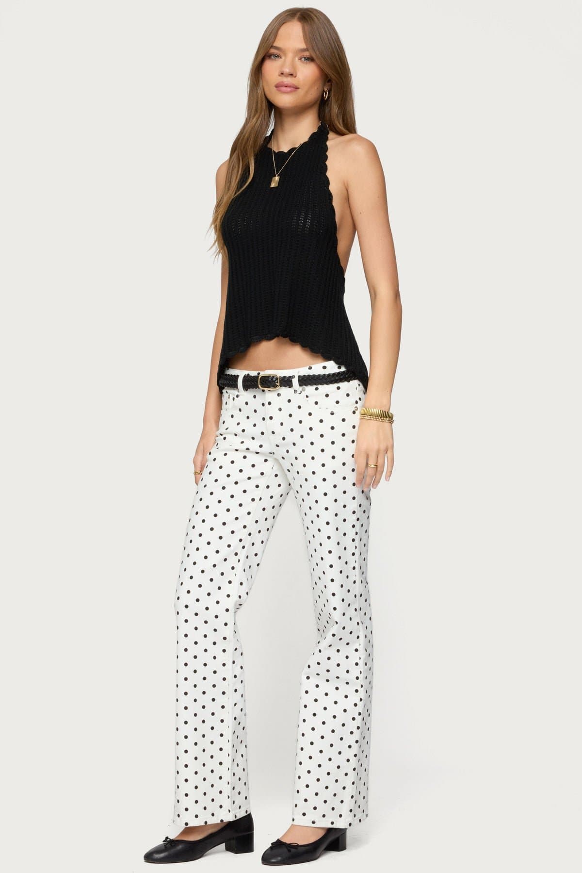 Romily Polka Dot Low Rise Straight Leg Jeans - Stretch Denim Cotton Polyester Spandex
