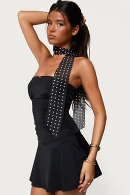 Polka Dot Sheer Polyester Scarf - 51.2" Length x 3.2" Width