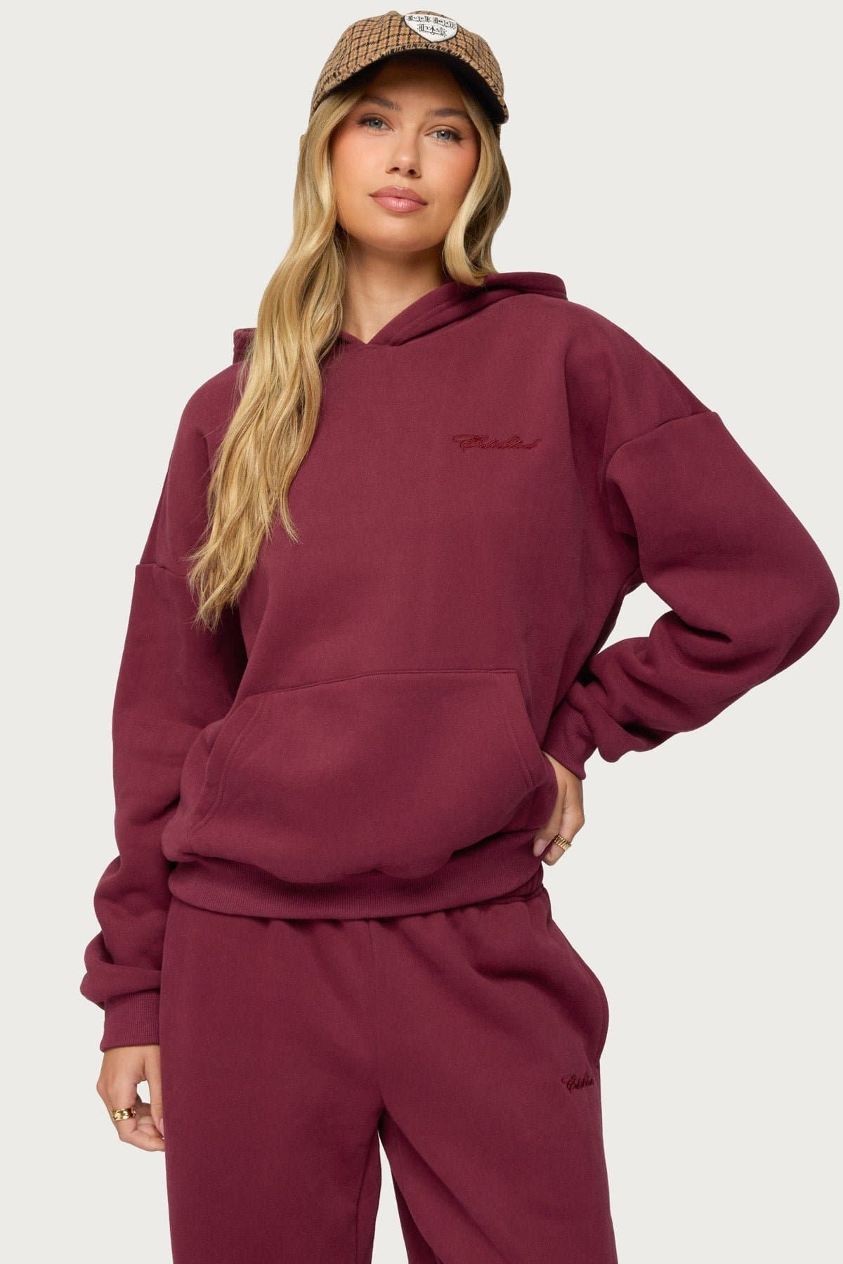 Basic Girl Oversized Edikted Embroidered Hoodie - Polyester Cotton Blend