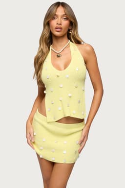 Lylah Backless Charm Knit Halter Top - Open Back Neck & Back Tie Closures Acrylic