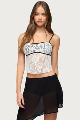 Solara Contrast Backless Sheer Crochet Top with Adjustable Straps - Polyester Cotton