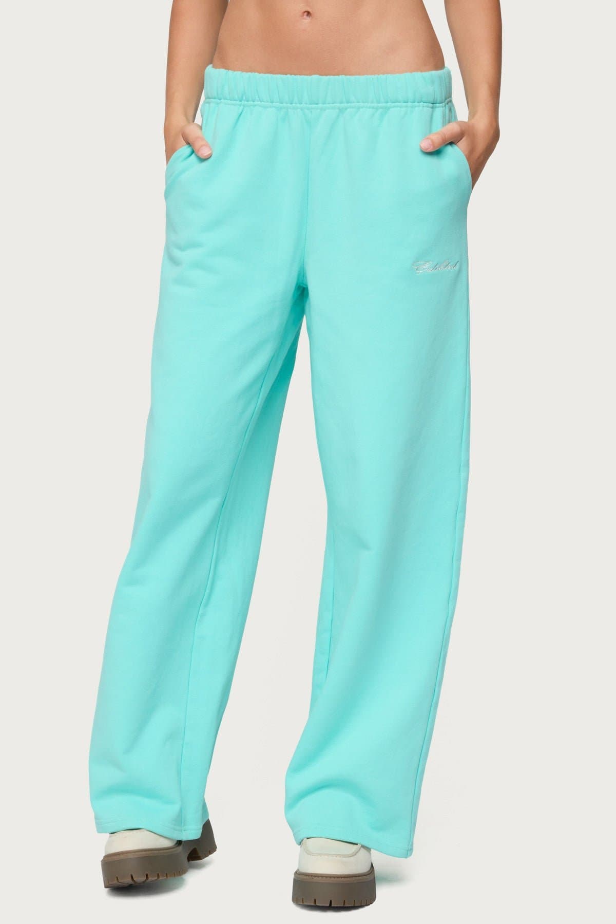 Only Edikted Straight Leg Sweatpants - Cotton Polyester Embroidered Text