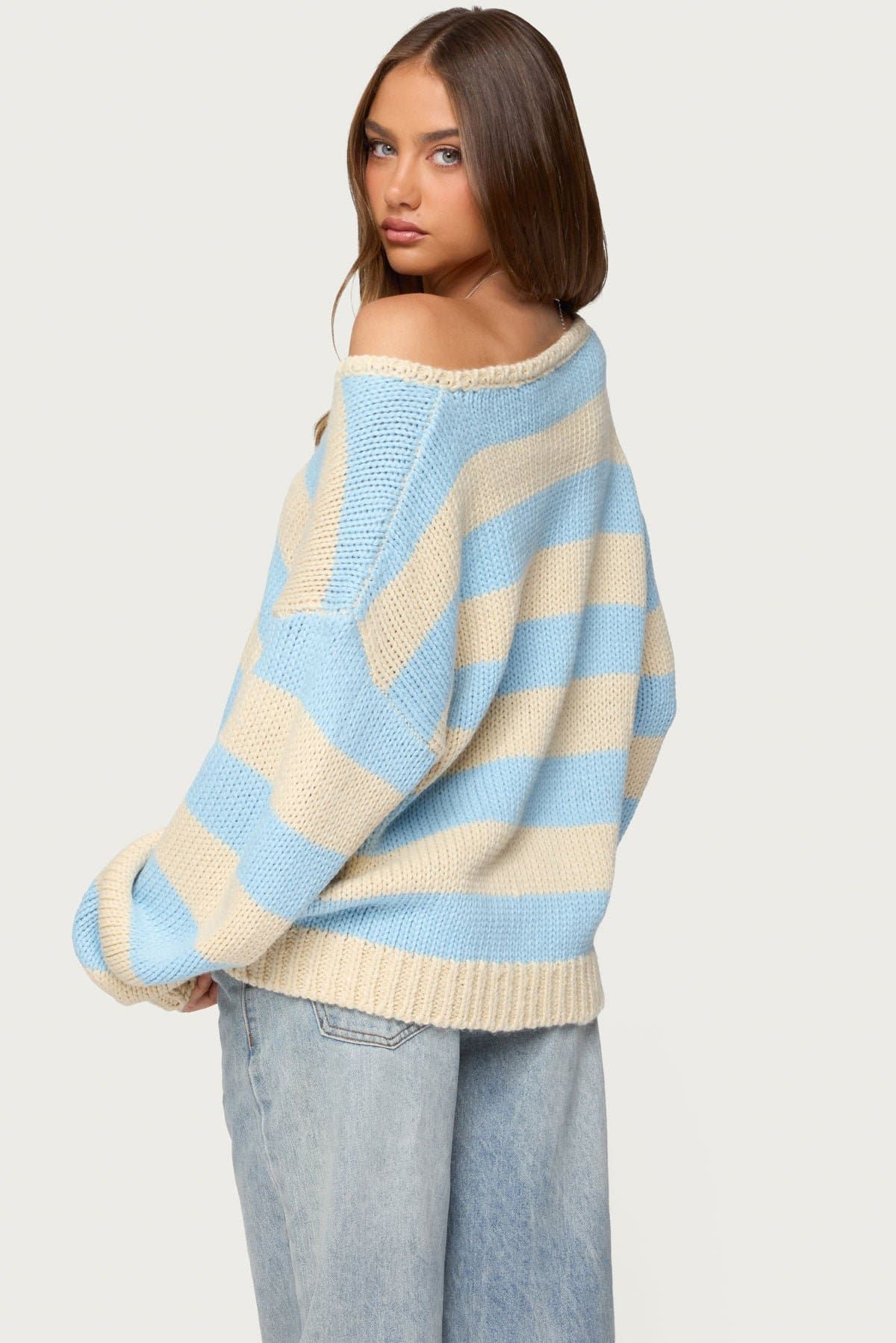 Tracie Striped Oversized V-Neck Sweater - Acrylic Knit