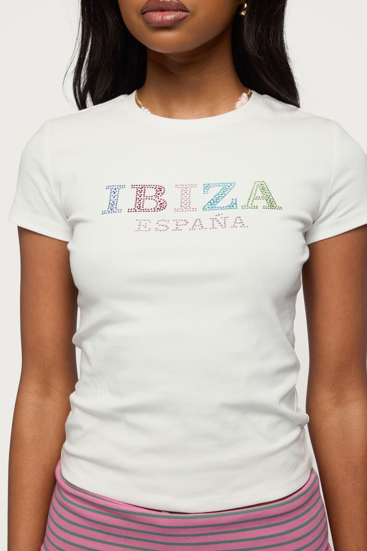 Ibiza Rhinestone T-Shirt - Short Sleeve Cotton Spandex Espana Graphic
