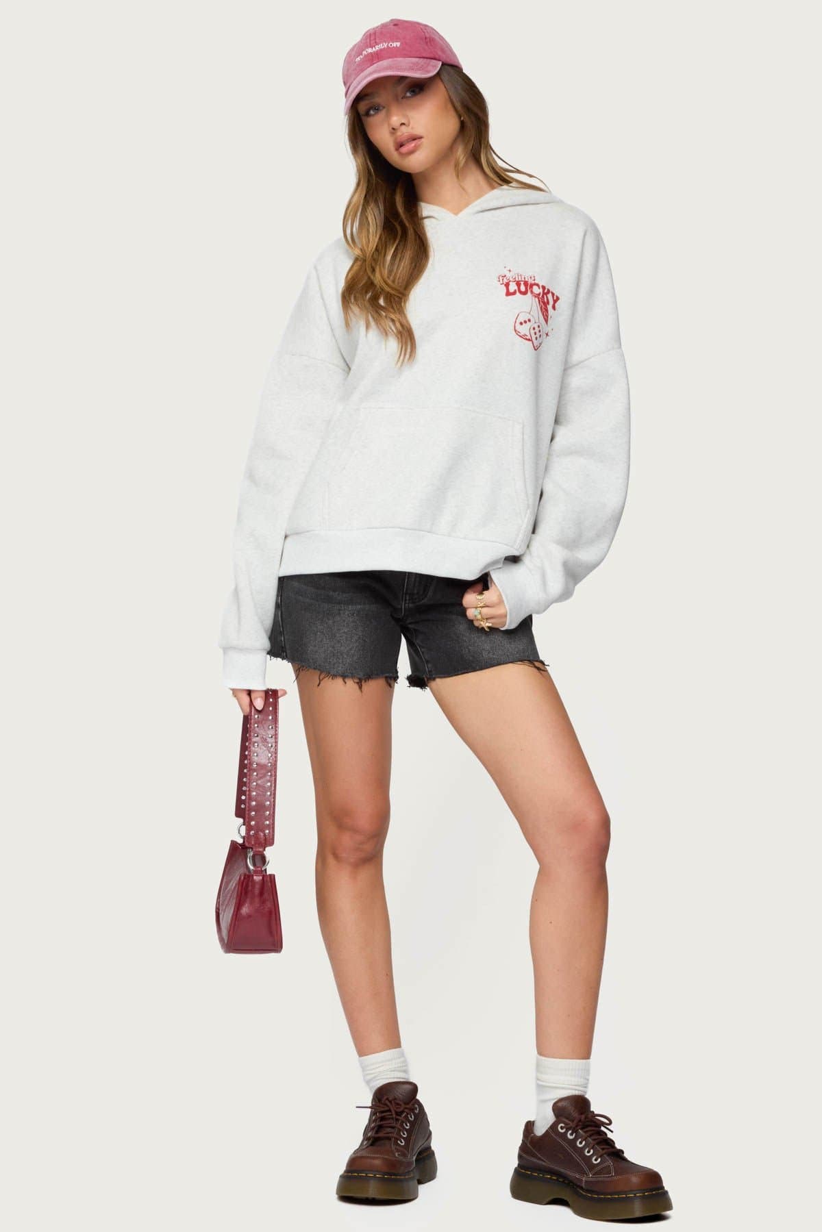 Feeling Lucky Oversized Hoodie with Dice Graphic Print Polyester Cotton Blend
