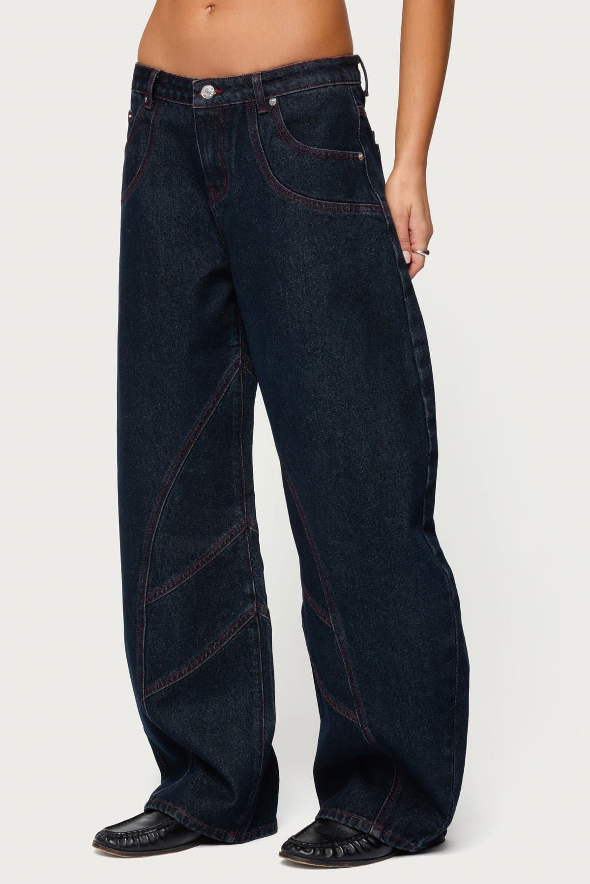 Double Pocket Low Rise Barrel Leg Jeans in Rigid 100% Cotton Denim