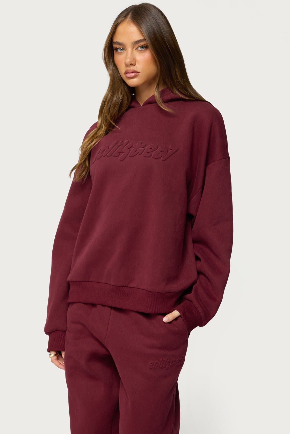 Totally Edikted Hoodie - Embossed Graphic Text, Polyester Cotton Blend, Unisex