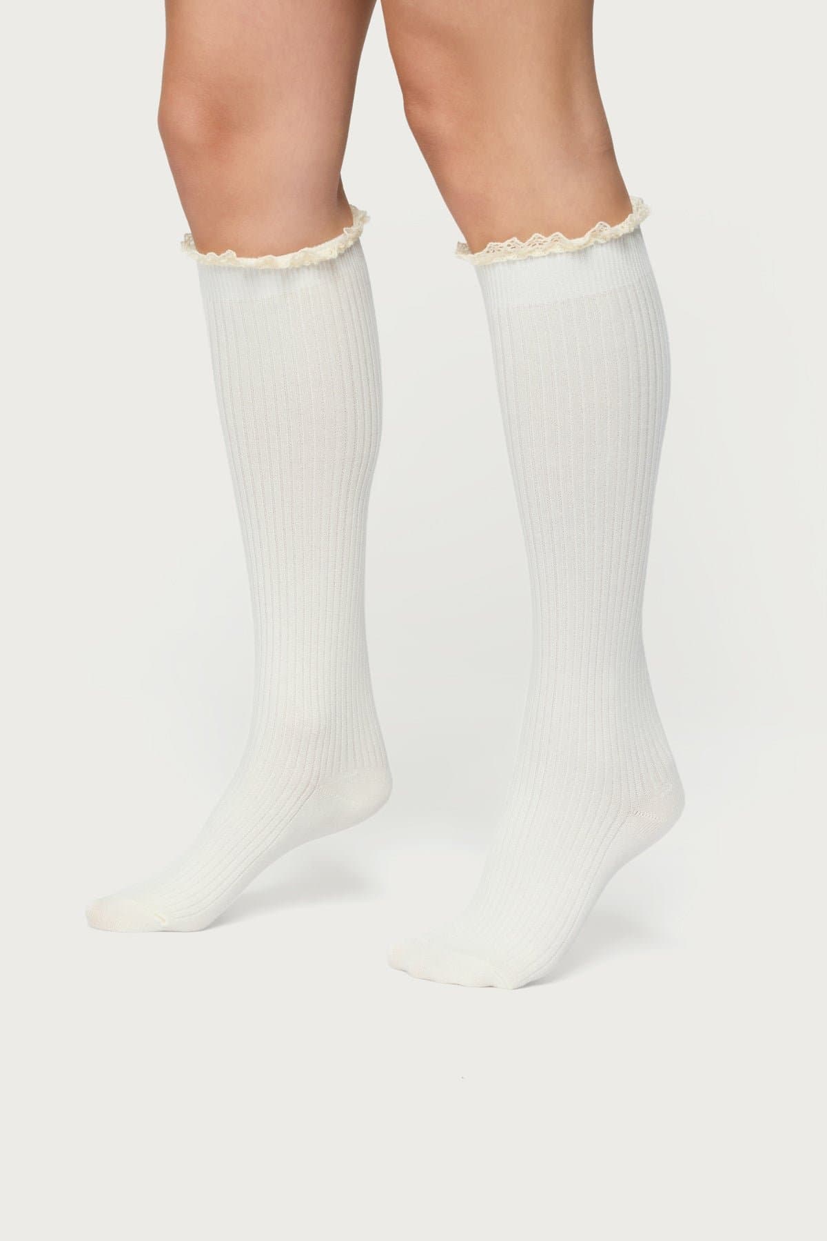 Lacey Ruffle Knee High Socks - Acrylic Polyester Nylon, 18.5 Inch Length