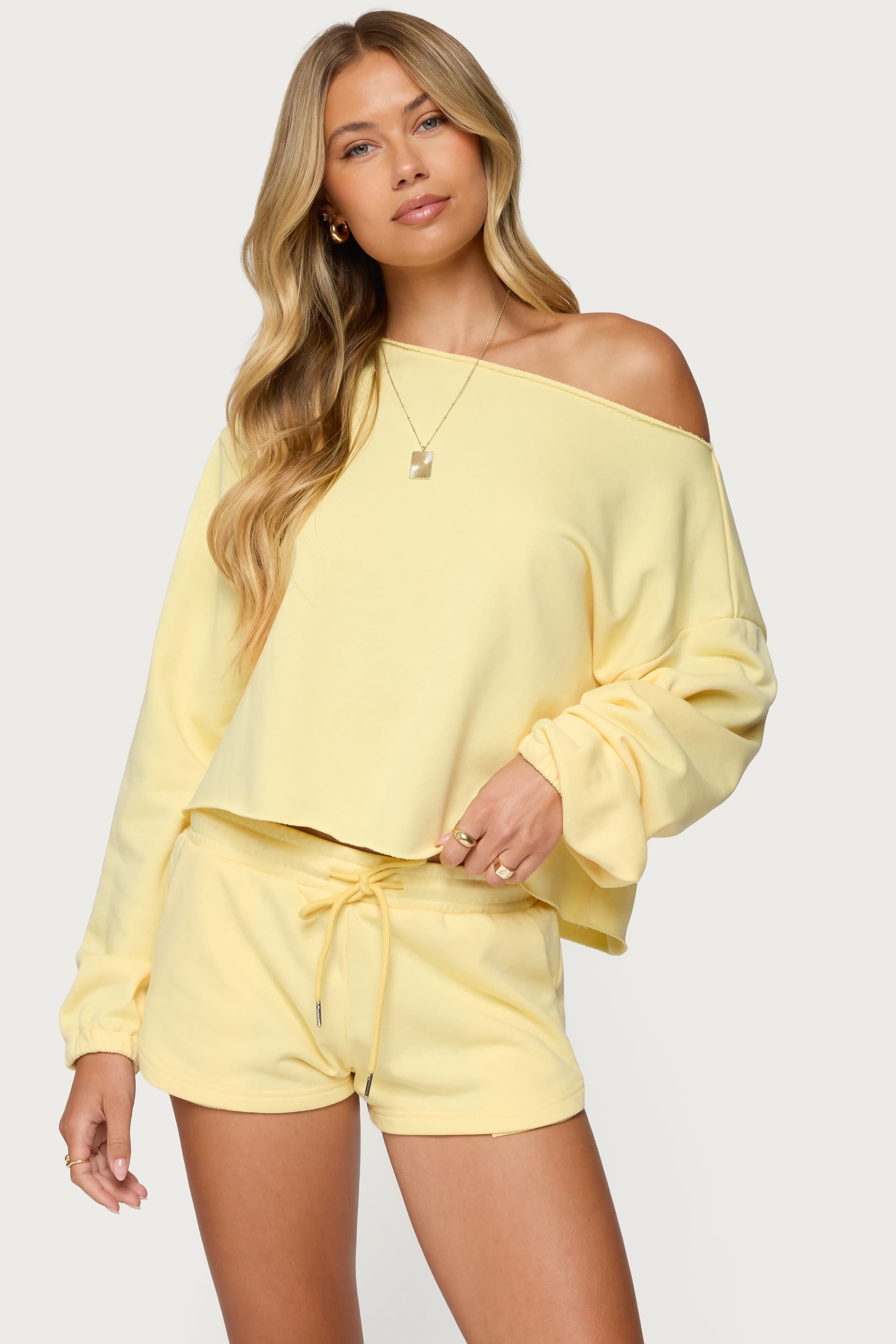Kordelia Off Shoulder Sweatshirt - Cotton Polyester Rolled Edges Matching Set