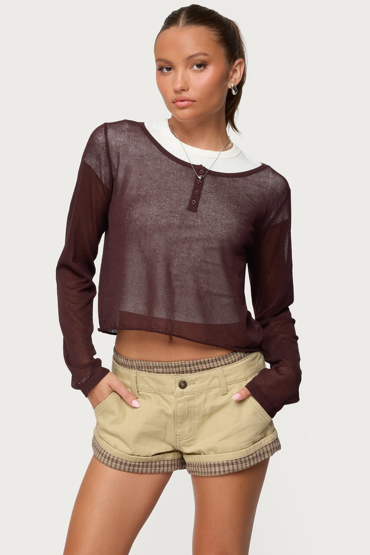 Kilian Sheer Knit Long Sleeve Henley Top - Rayon Nylon