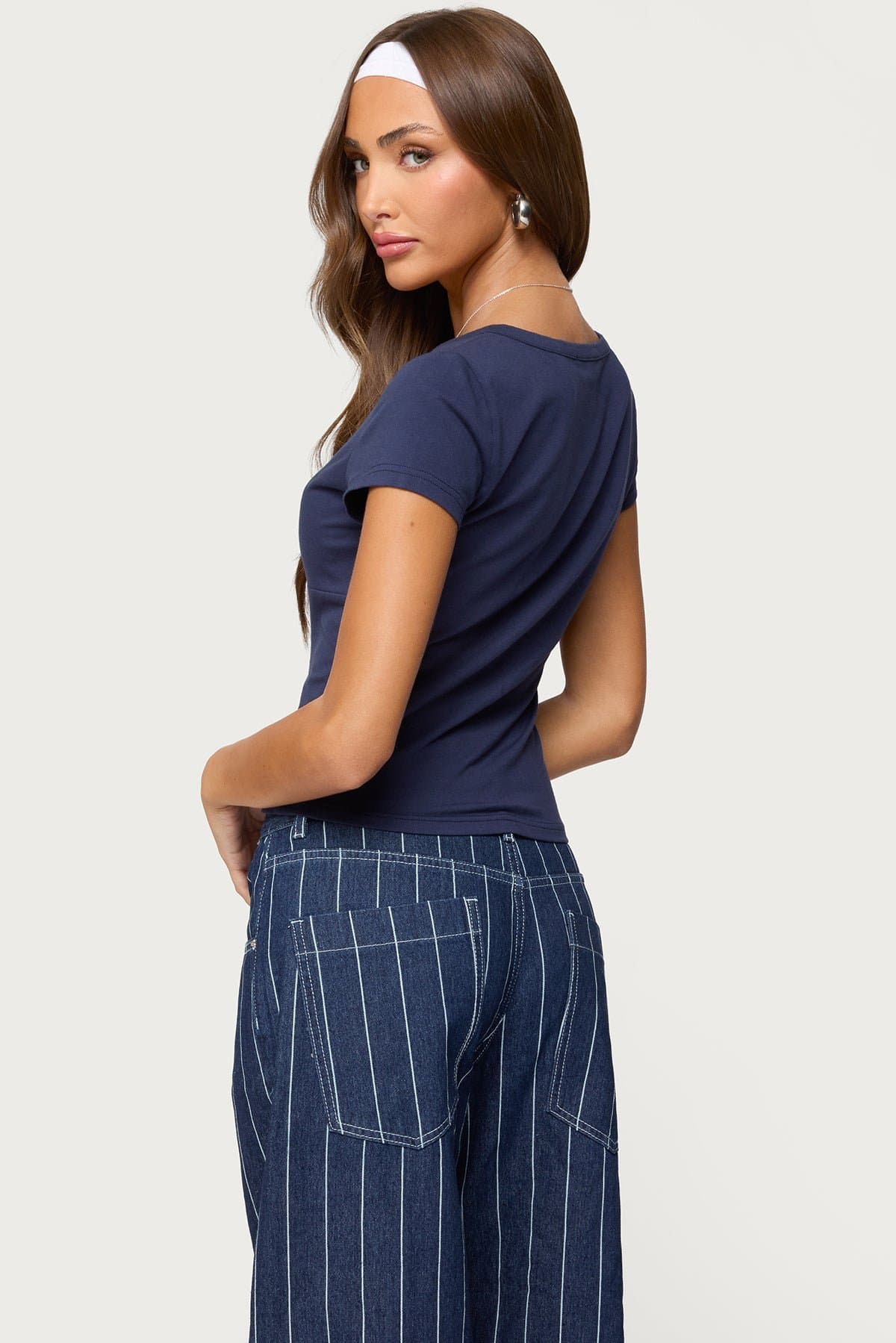 Merinda V-Neck Short Sleeve T-Shirt - Cotton Spandex Blend