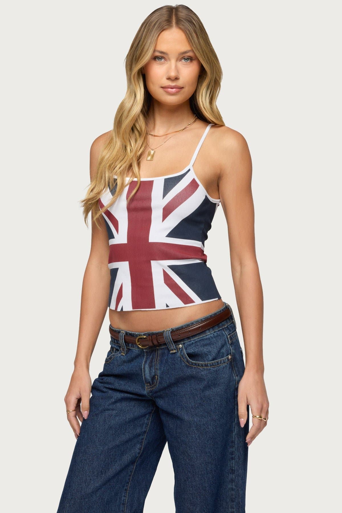 UK Babe Tank Top with Union Jack Print, Adjustable Straps, Cotton Spandex