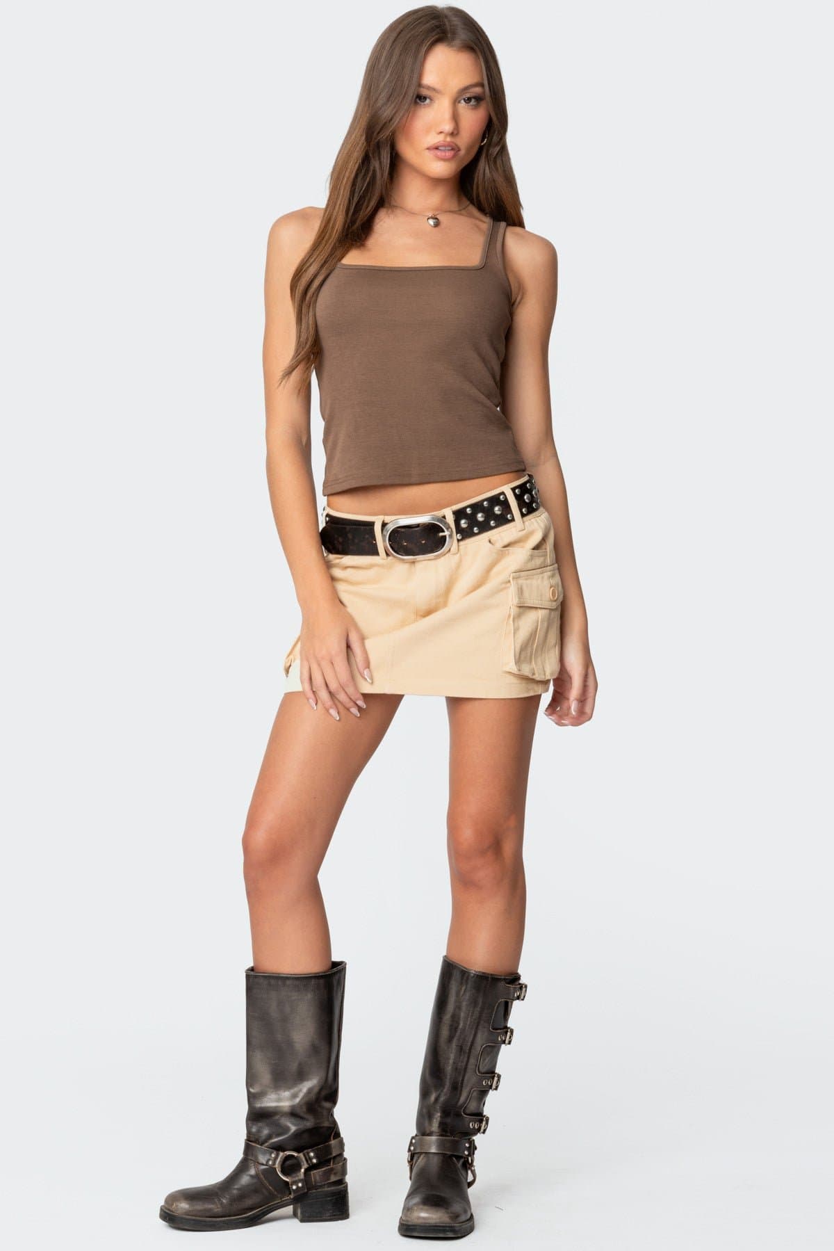 Katya Low-Rise Cargo Skirt 100% Cotton with Belt Loops and Cargo Pockets