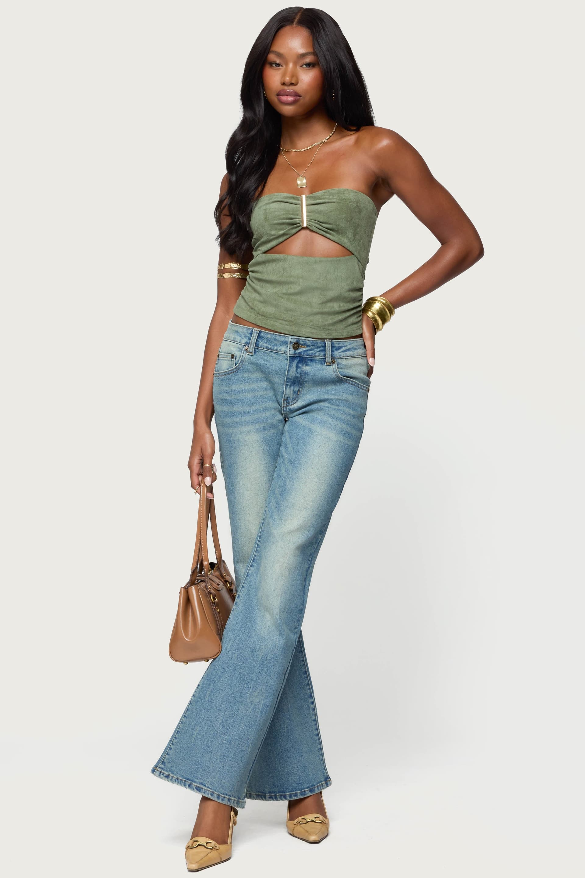 Kalina Cutout Faux Suede Strapless Sweetheart Neckline Top