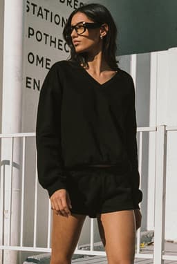Bronte V Neck Sweatshirt - Oversized Fit Cotton Polyester Matching Set