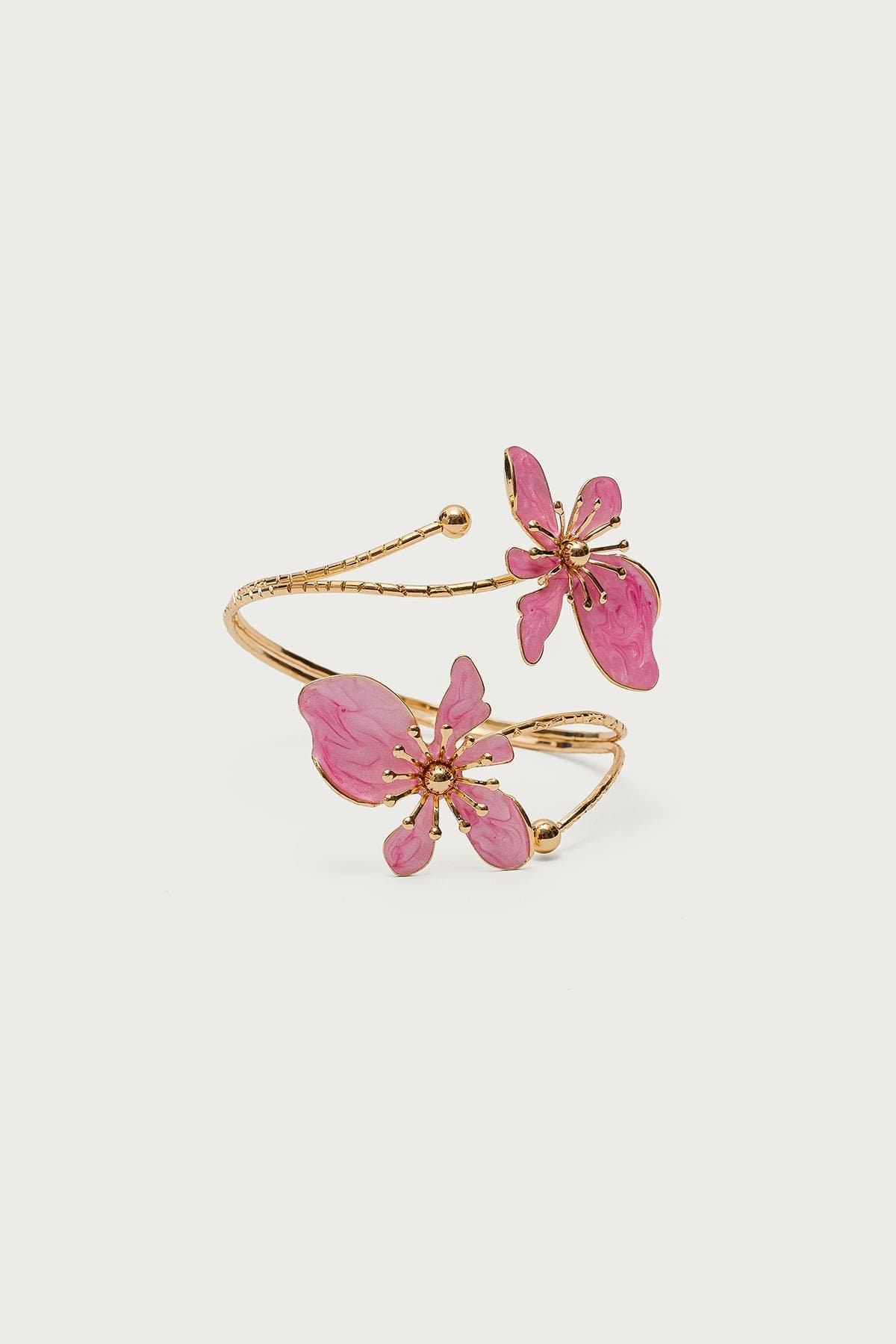 Blush Flower Arm Cuff in Gold Tone Metal and Resin - 3.2 Inch Length