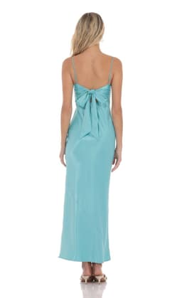 Satin Back Tie Maxi Dress in Aqua