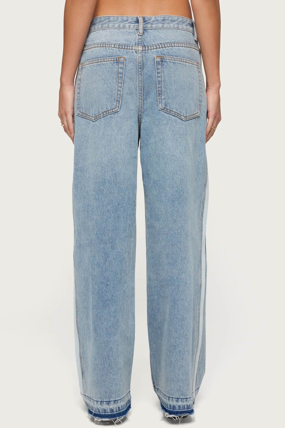 Cailin Contrast Panel Low Rise Baggy Jeans - 100% Cotton Rigid Denim
