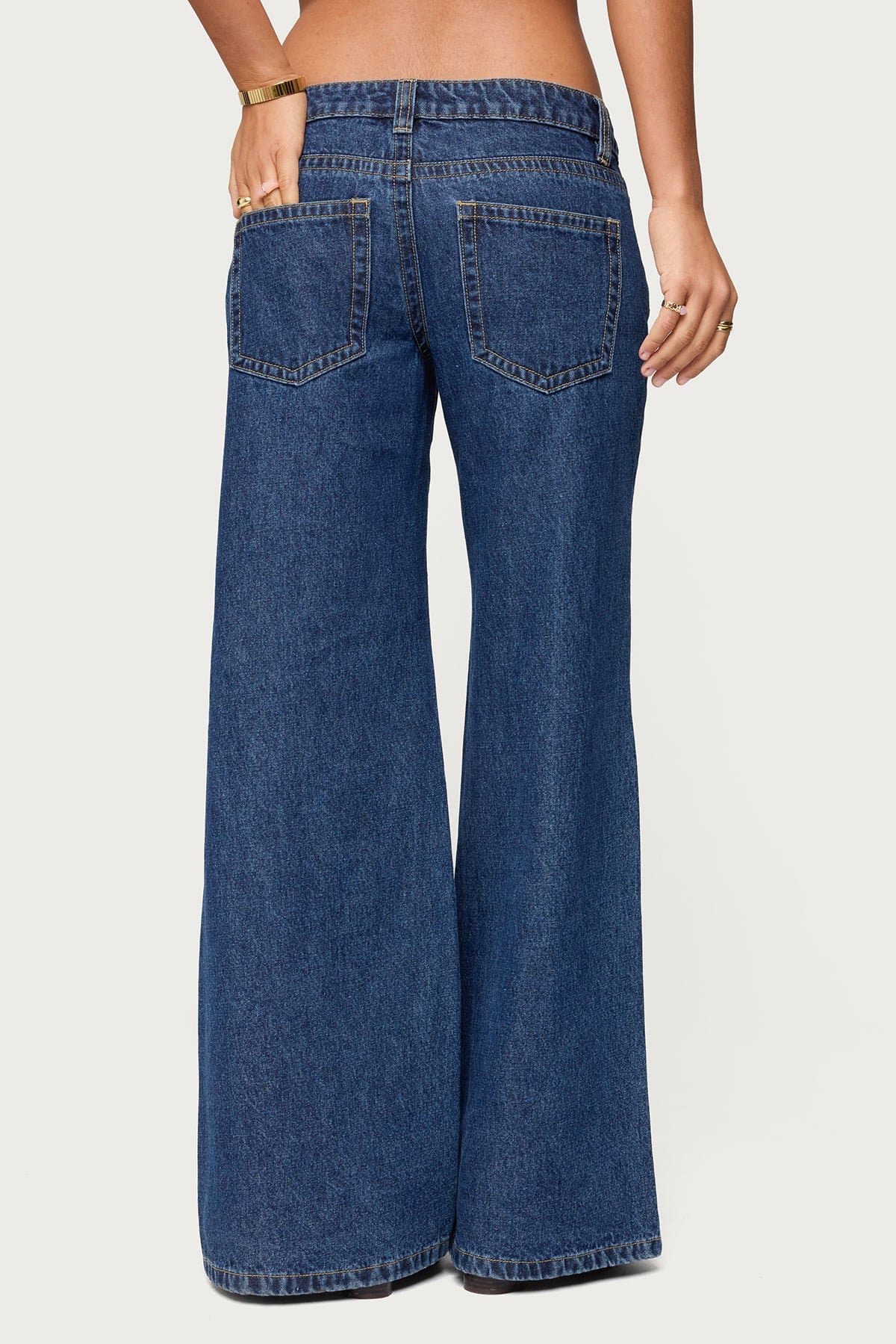 Raiyne Low Rise Wide Leg Jeans in Rigid Denim Cotton Polyester Spandex