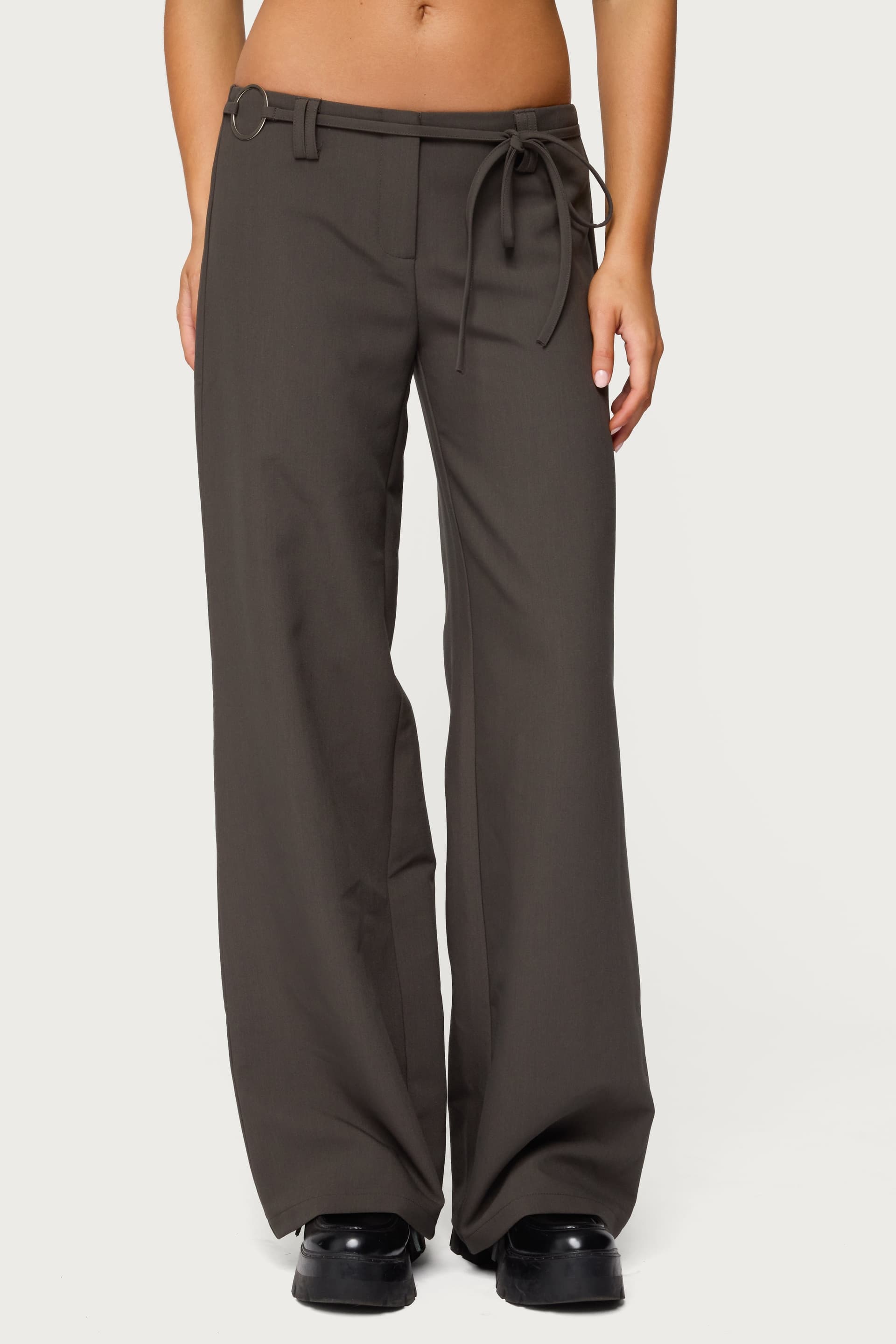 Raphael Tie Belt Pants - Polyester Rayon Spandex, Metal Ring Detail, Size S Inseam 32.3in