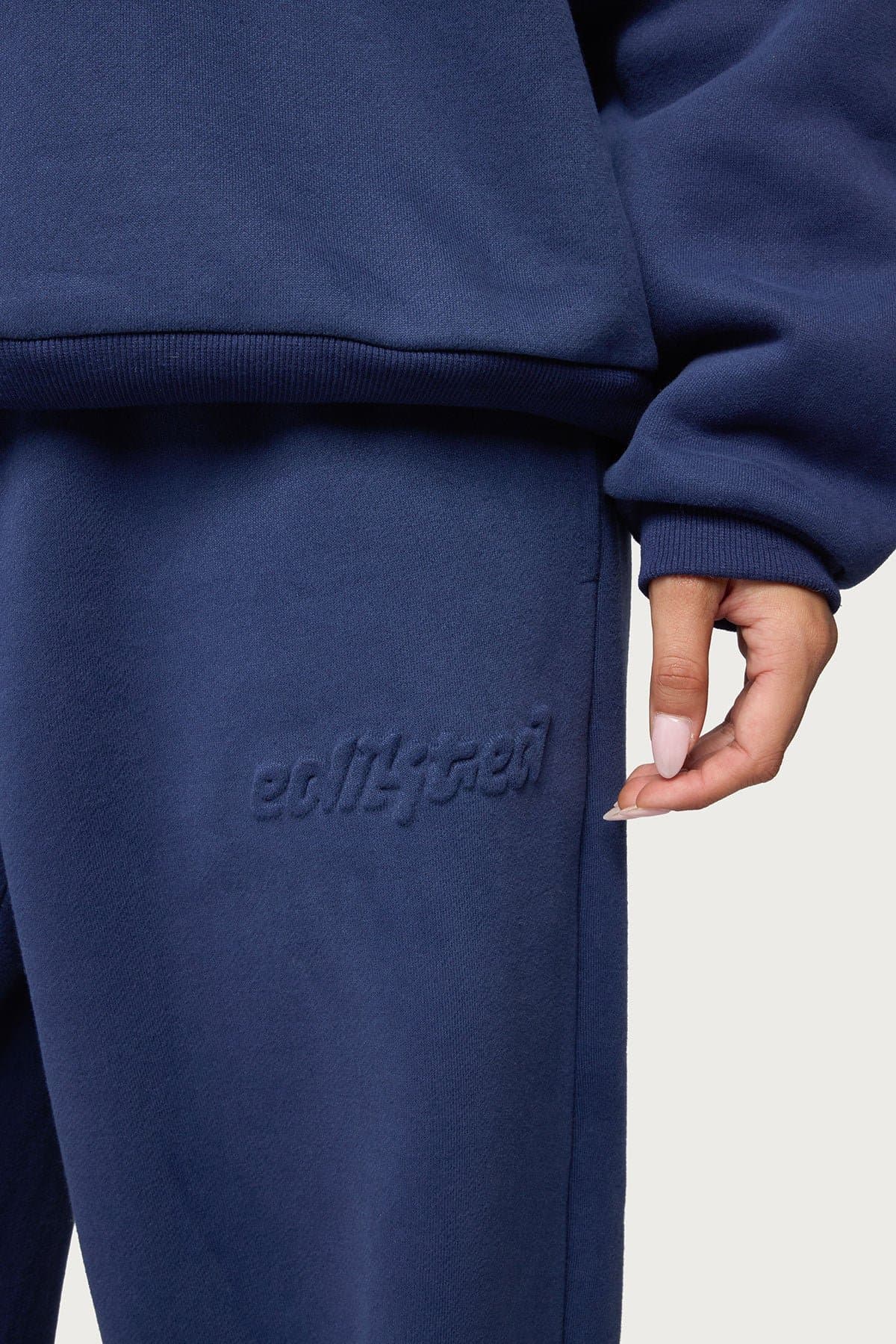 Totally Edikted Wide Leg Sweatpants with Embossed Graphic Polyester Cotton