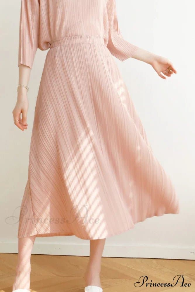 Pleated High Waist Skirt Solid Color Double Layer Polyester