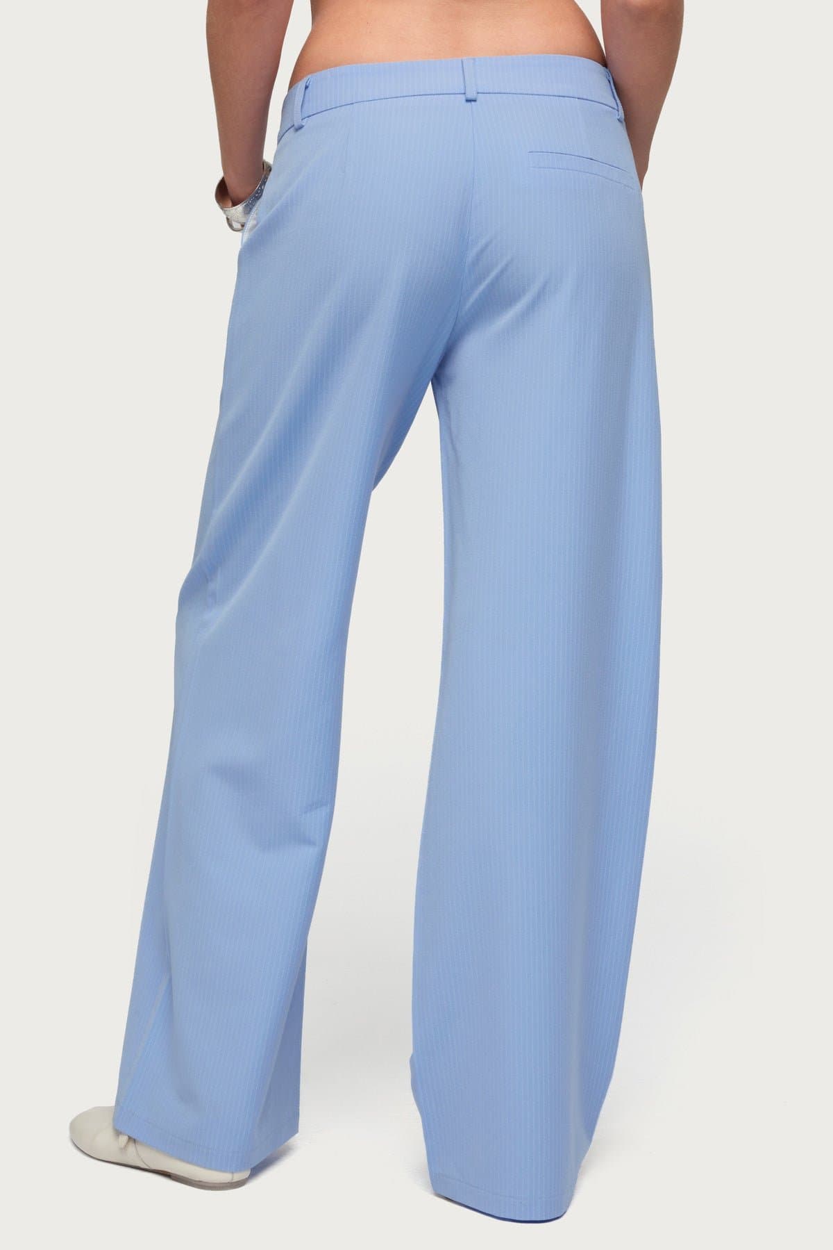 Pinstripe Tailored Straight Leg Pants in Polyester Rayon Spandex