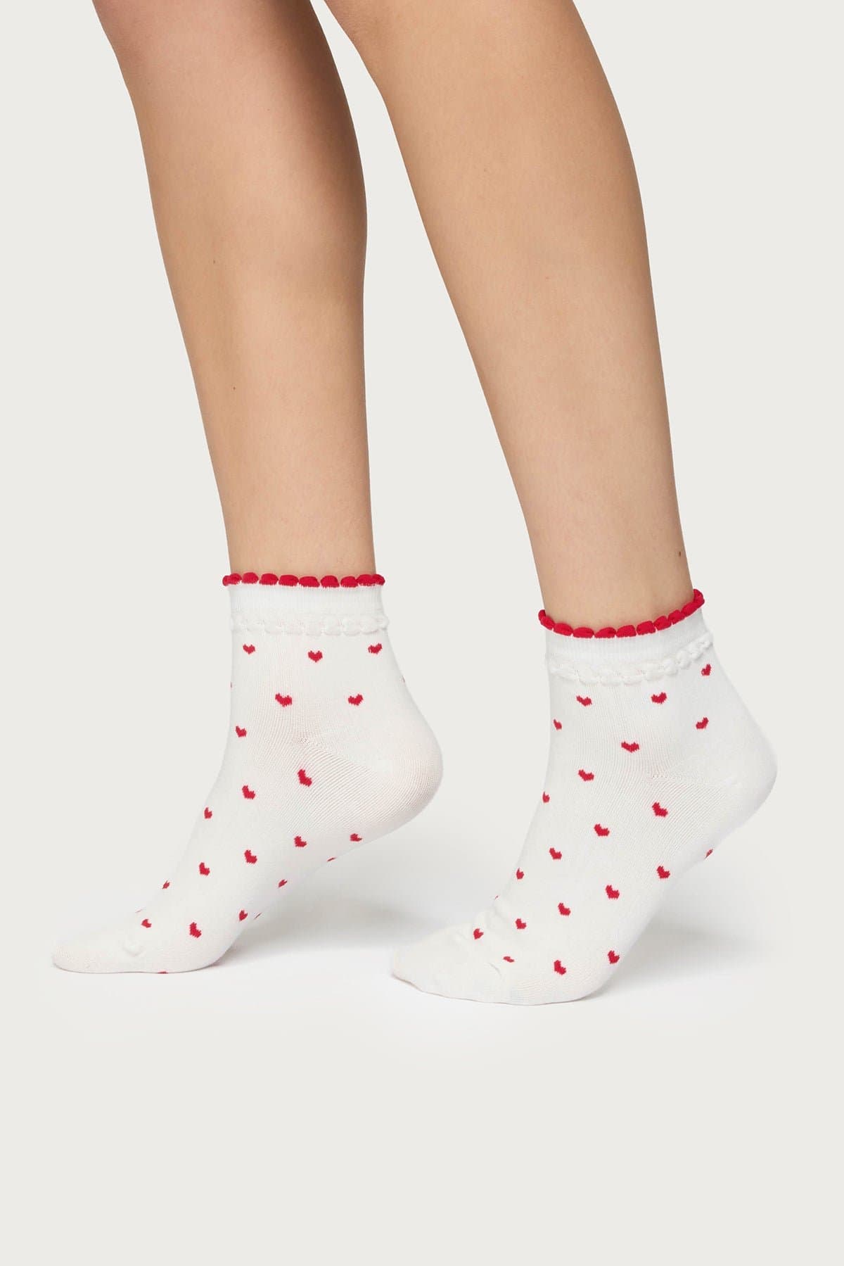 Heart Socks with Scalloped Trim - Cotton Spandex Polyester Blend 9.1in Length
