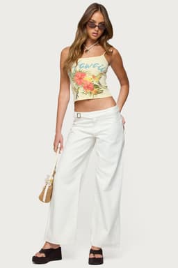 Buckle Low Rise Straight Leg Pants - Cotton Spandex Women's Size S Inseam 31.1"