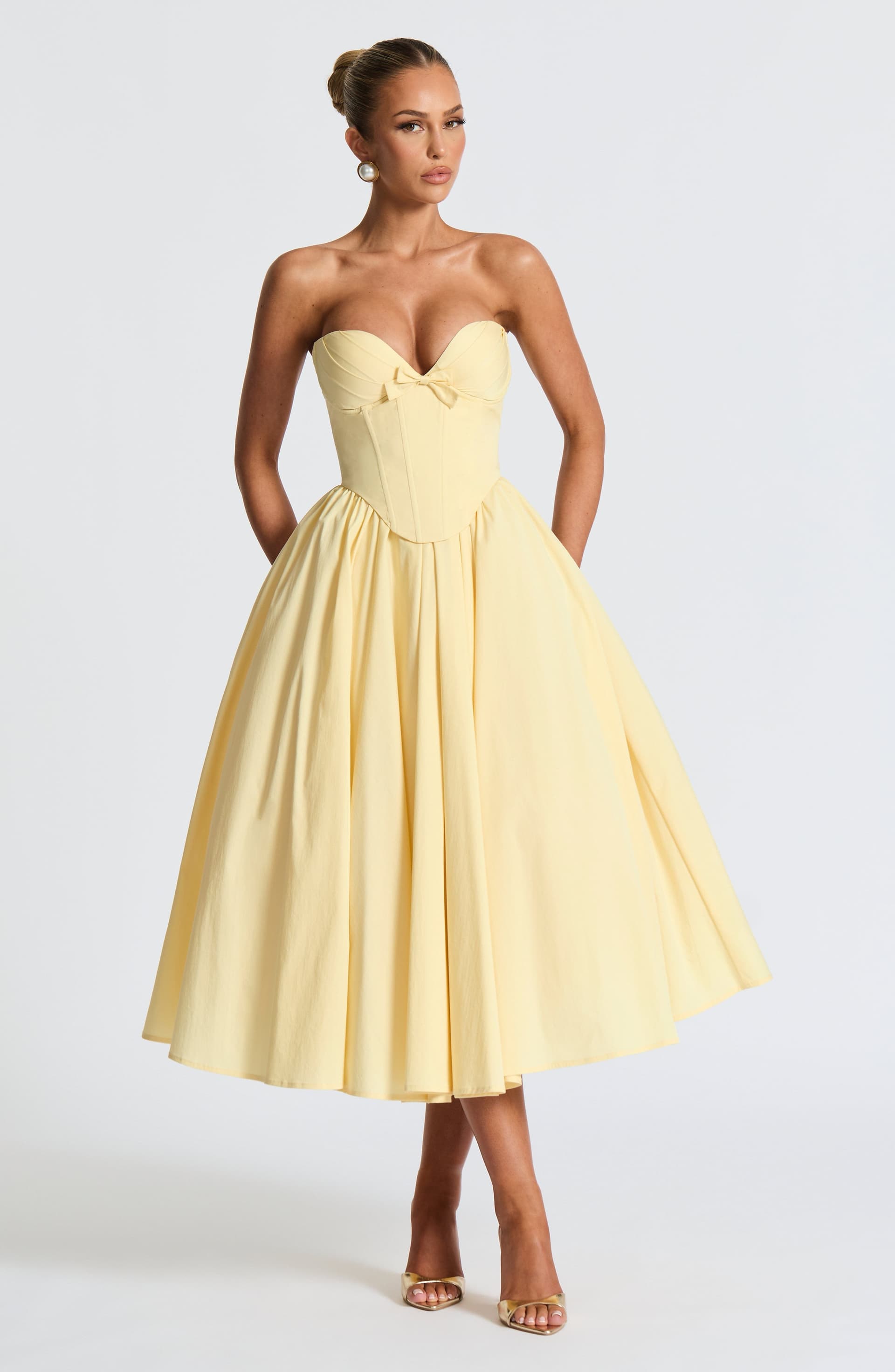Prim Midi Dress Lemon Strapless Plunge Neckline Cotton Nylon