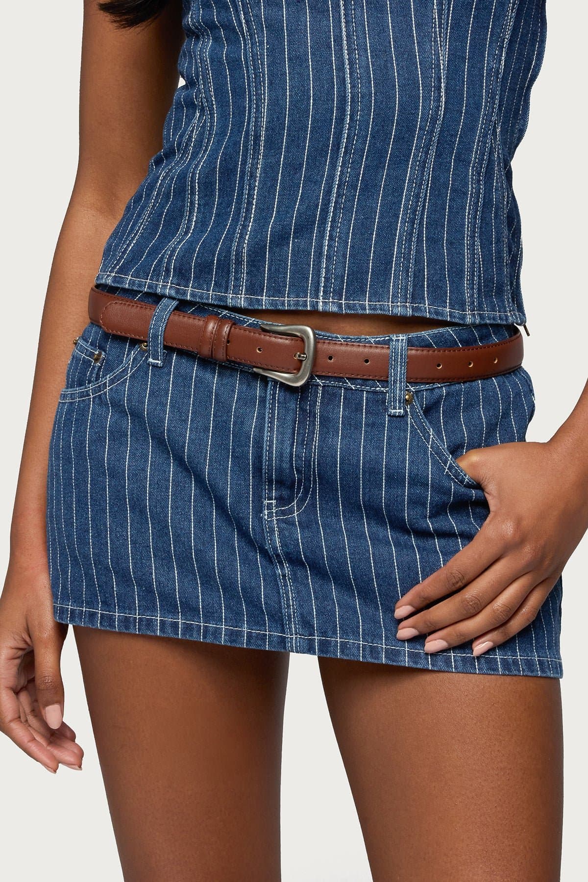 Back To Basics Faux Leather Belt with Silver Tone Buckle 40.2 Inch Length