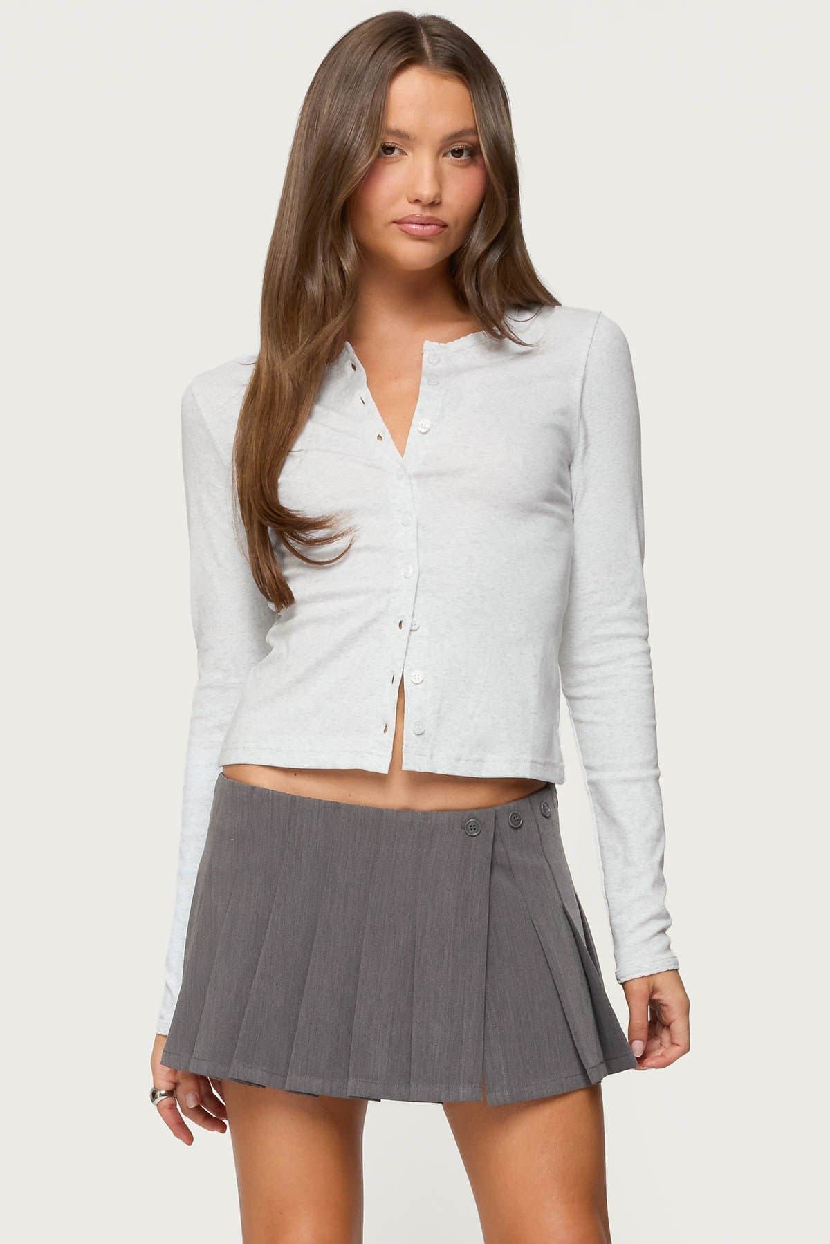 Asti Button Up Long Sleeve Top - Cotton Spandex Women's Blouse