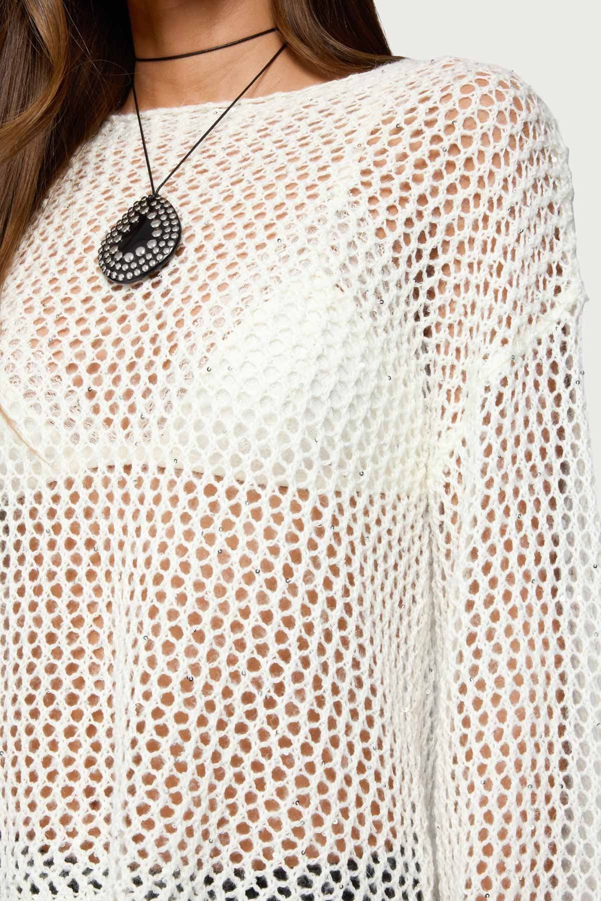 Charlise Open Knit Sequin Top - Acrylic Fabric