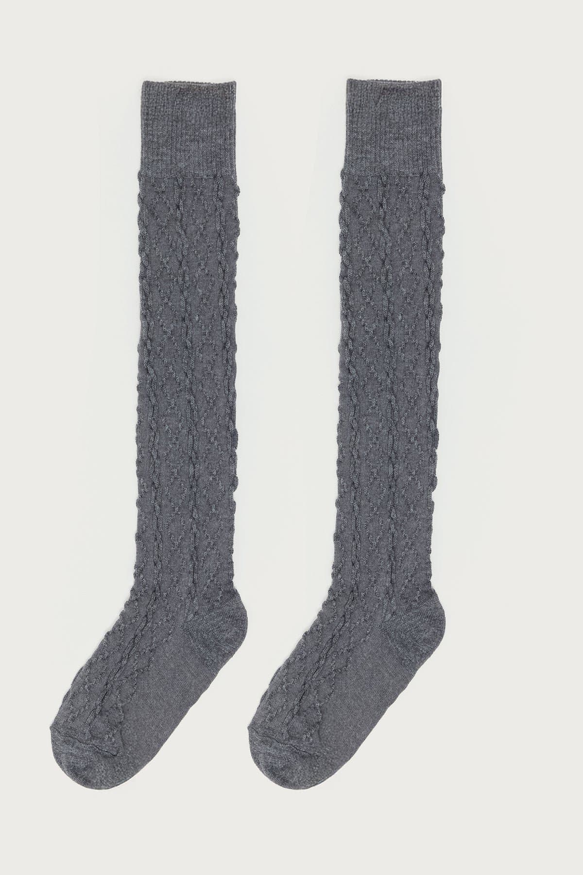 Cable Knit Socks - Polyester Cotton Spandex Blend, 20.9 Inch Length