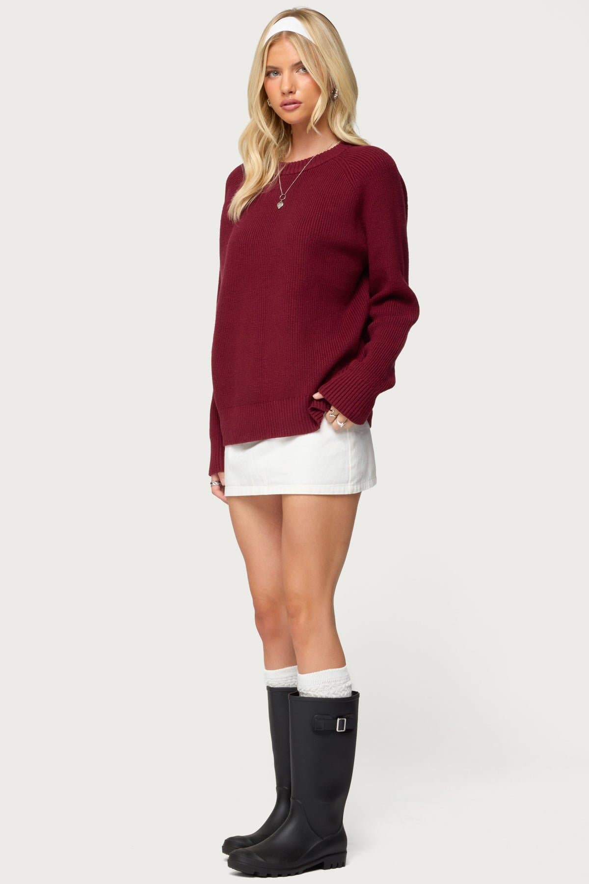 Lavonne Oversized Knit Raglan Sweater in Rayon Polyester Nylon Blend