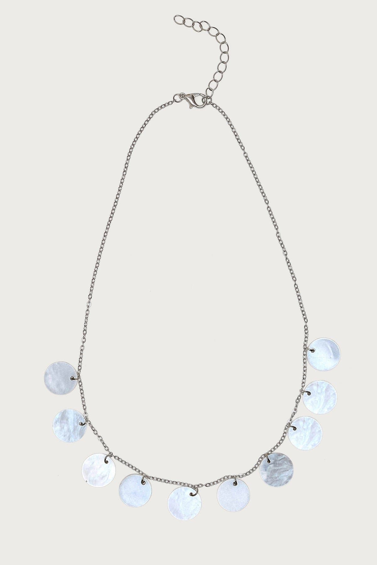 Iridescent Disc Necklace in Silver Tone Metal and Resin - 15.7 Inch Length