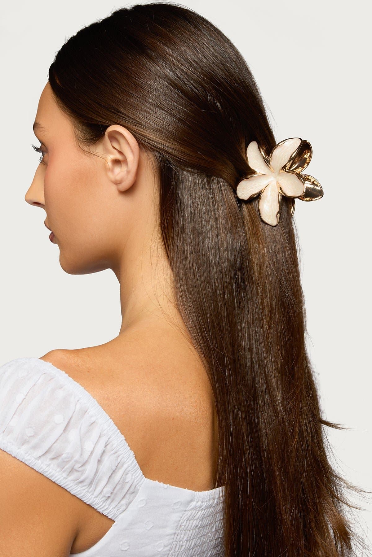 Tropical Flower Hair Clip - Gold Tone Metal and Resin, 2.8 Inch Length