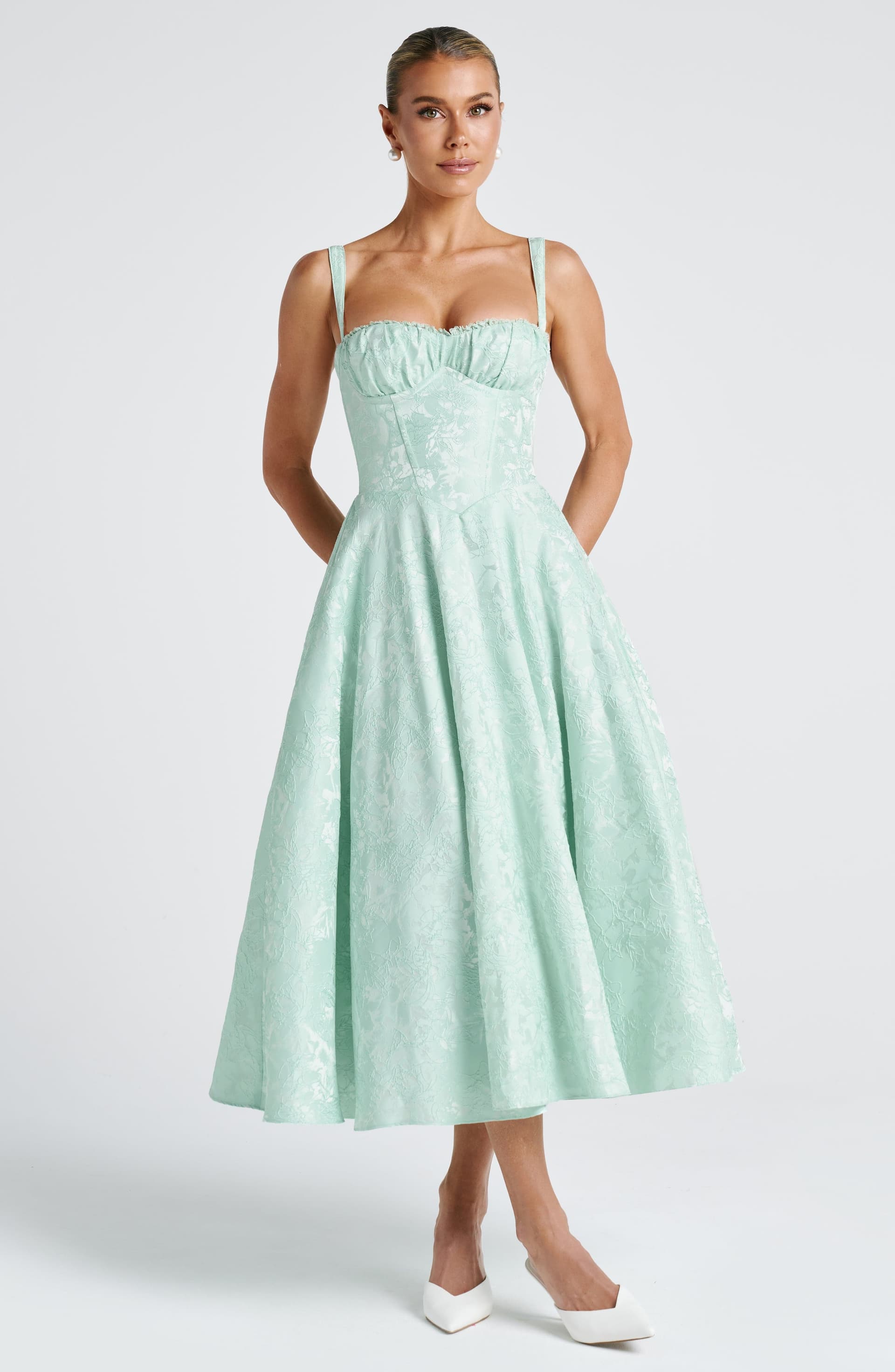 Amity Midi Dress - Mint Mono-Underwired Balconette Lace Trim Lace-Up Back