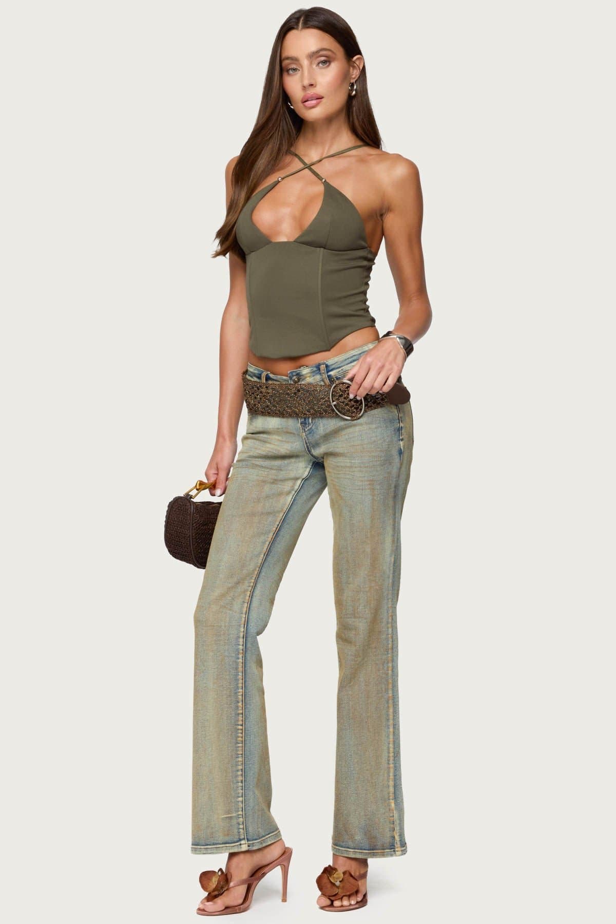 Lou Crossover Beaded Corset - Boned Bodice, Adjustable Straps, Rayon Nylon Spandex