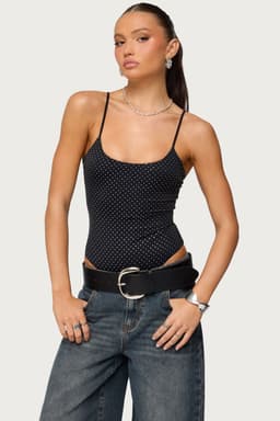 Georgey Rhinestone Bodysuit - Adjustable Straps, Nylon Spandex Fabric