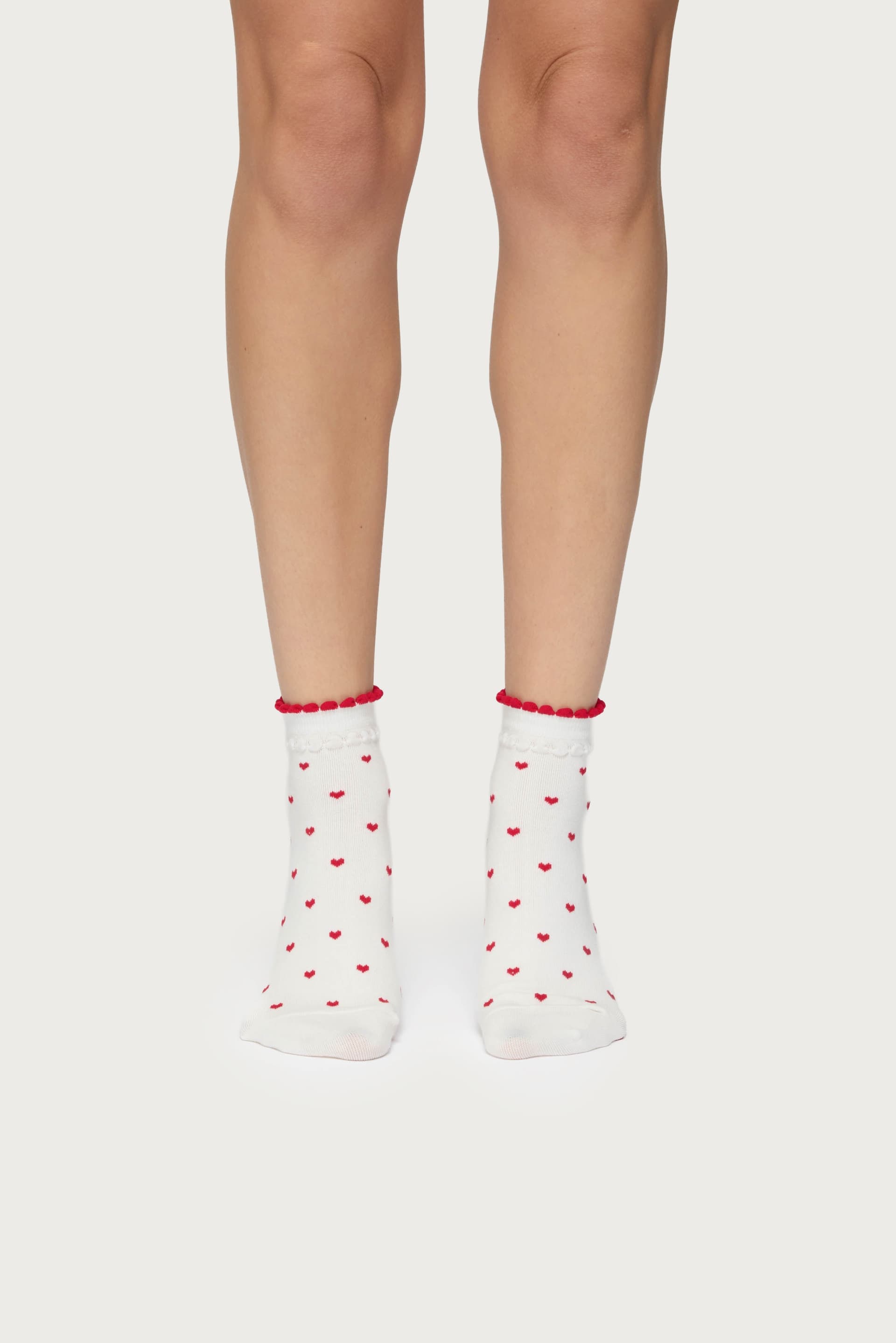 Heart Socks with Scalloped Trim - Cotton Spandex Polyester Blend 9.1in Length