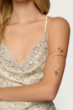 Swirly Gemstone Wrapped Arm Cuff in Gold Tone Metal - 4.3 Inch Length