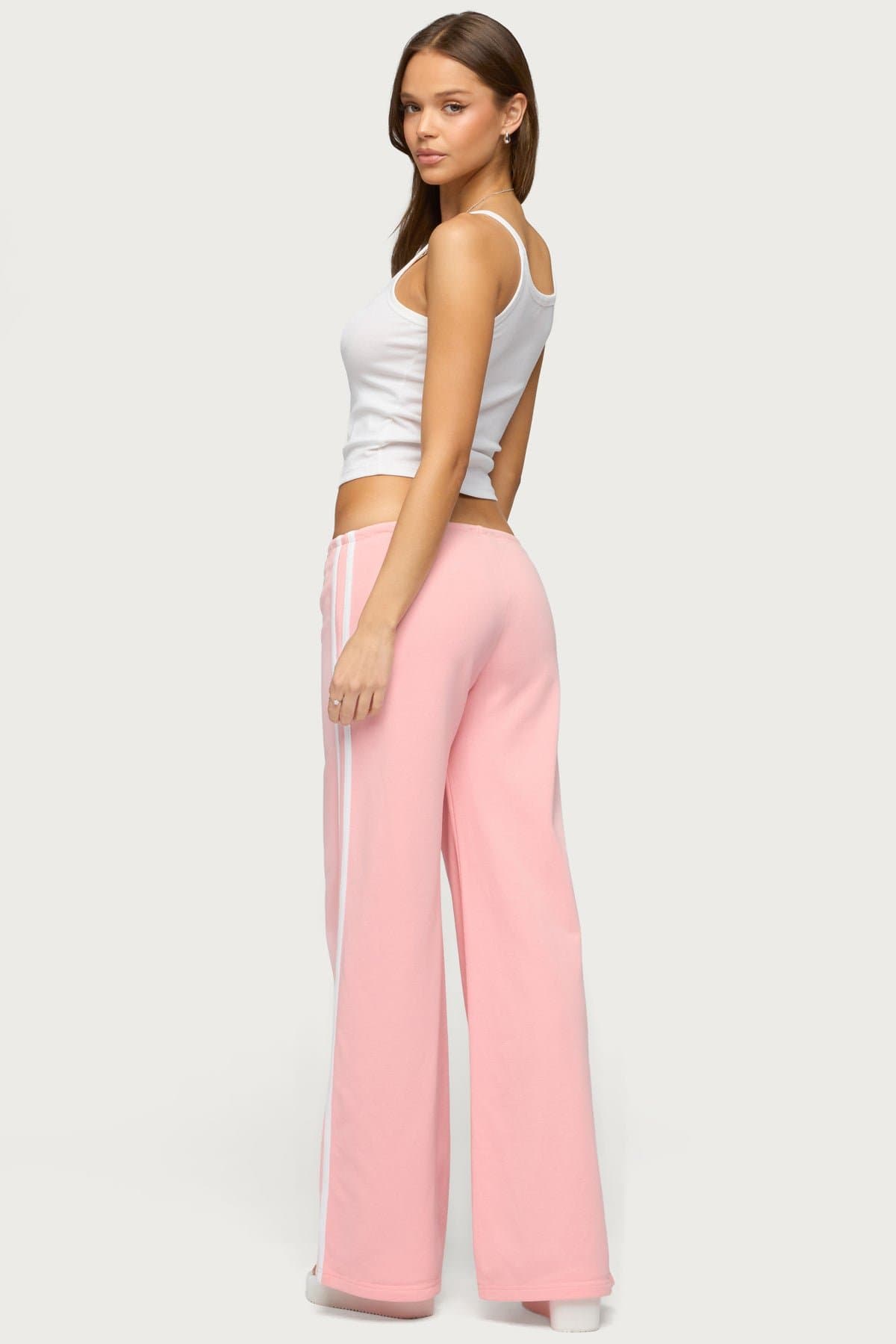 Cammile Contrast Stripe Sweatpants - Straight Leg Cotton Polyester Adjustable Waist