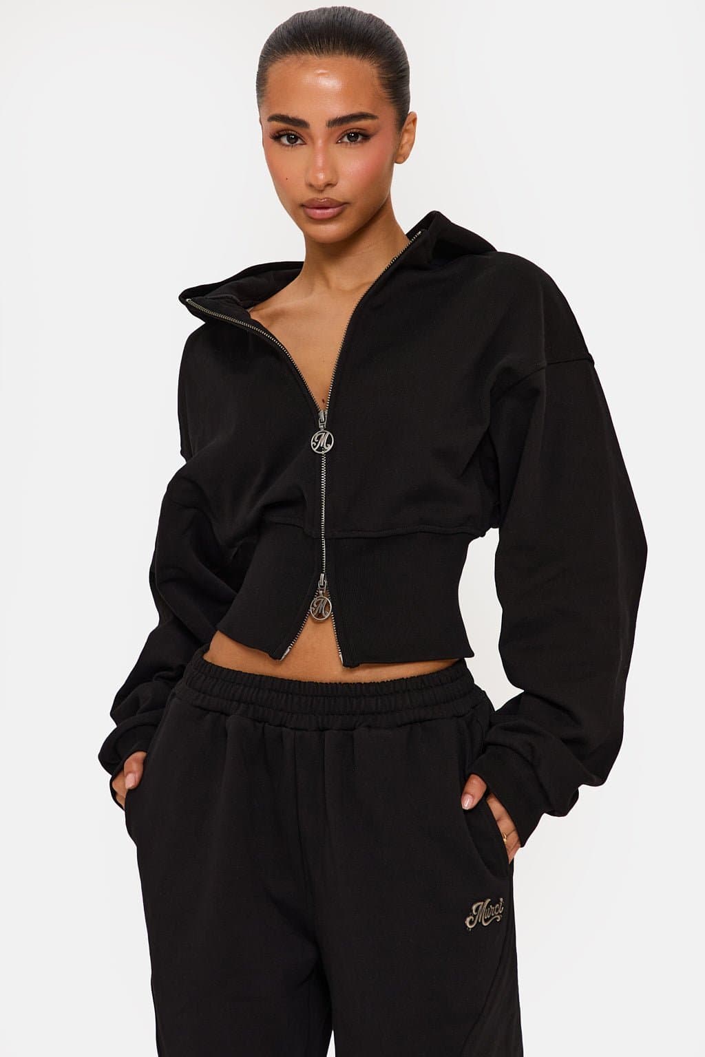 MUSE Black Oversized Zip Up Hoodie 450 GSM 100% Cotton Loopback