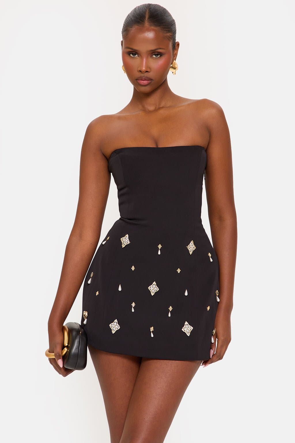 Sacred Bandeau Woven Mini Dress with Boned Corset Lace Up Back