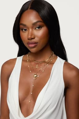 Major Love Heart Layered Necklace with Pearl Bead Detailing Gold Tone 14.6-24.4"