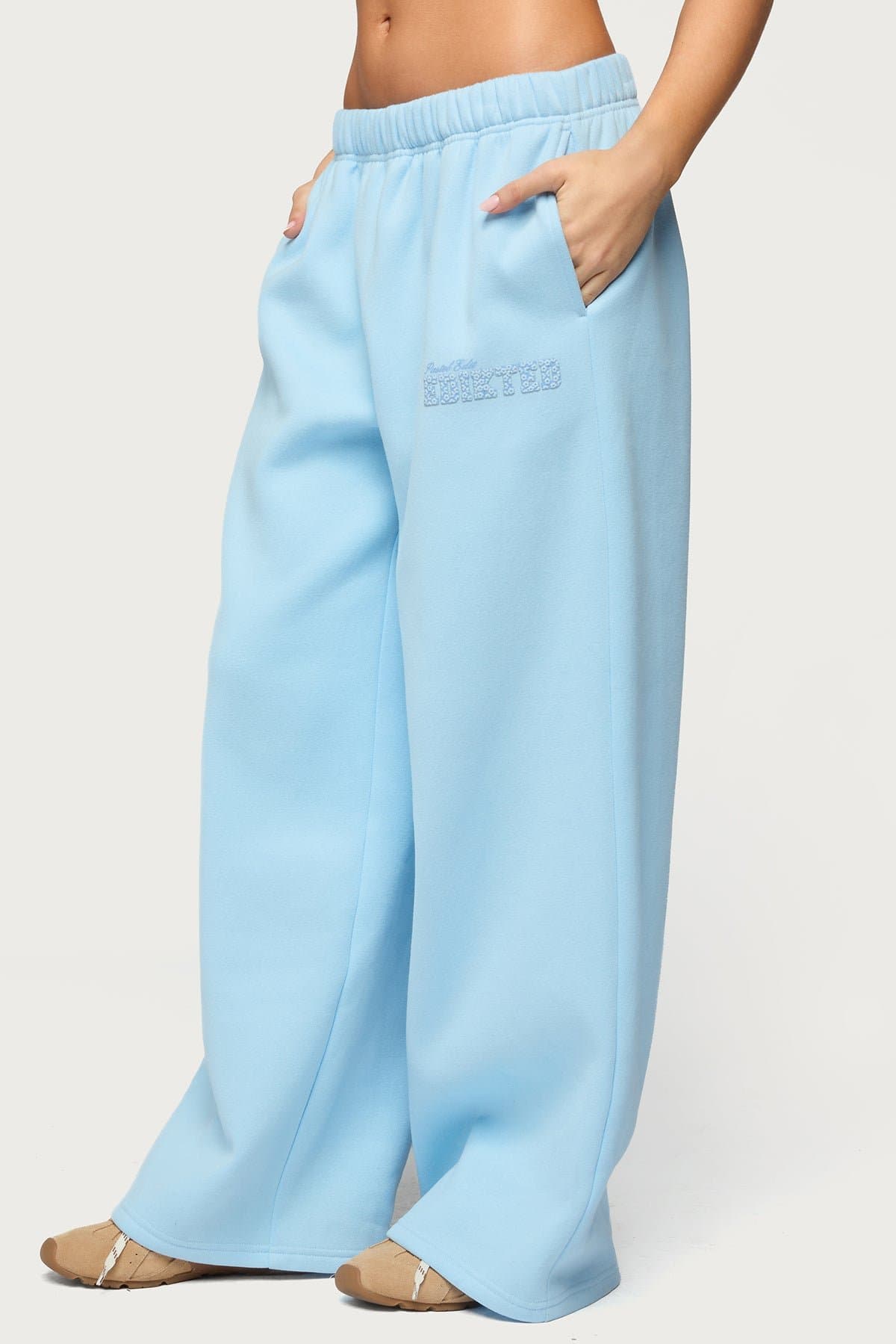 Pastel Edit Edikted Sweatpants - Straight Leg Polyester Cotton Flower Graphic Print