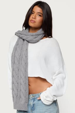 Cable Knit Scarf - Cotton Spandex Blend, 63.8" Length x 9.4" Width